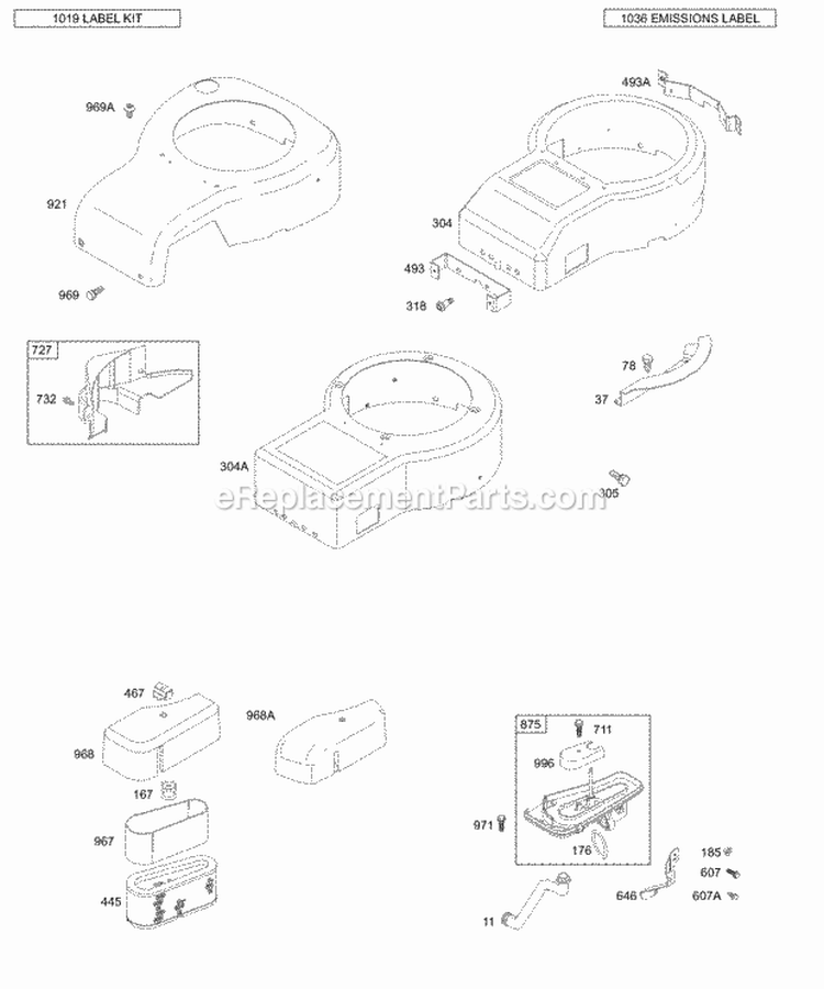 Blower Housing Blower Housing Cover Air Cleaner Diagram and Parts List for 310707-0139-E1  Briggs and Stratton Engine